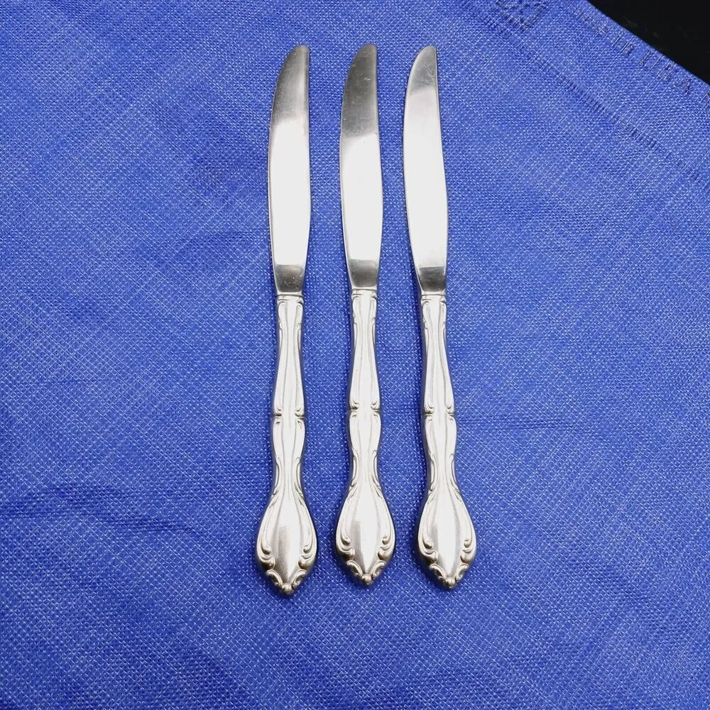 3 Oneida Community CANTATA Stainless Hollow Handle Dinner Knives Vtg